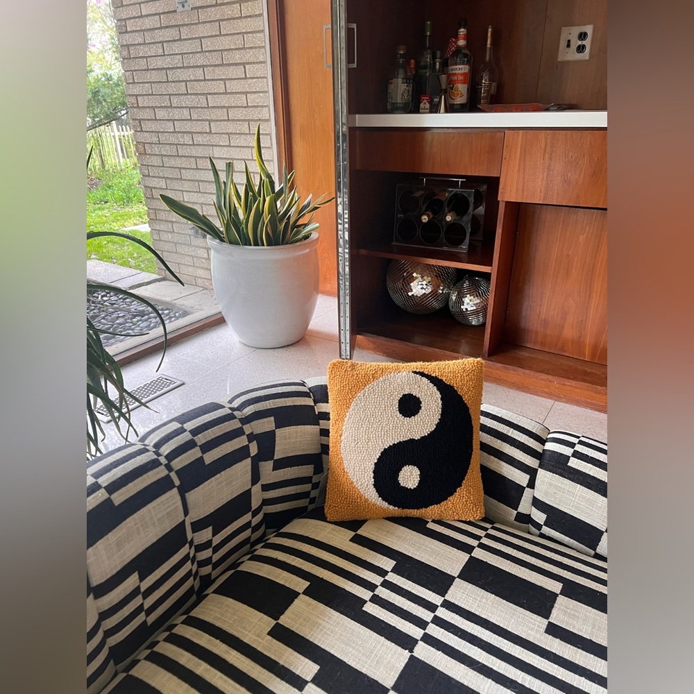 Yin Yang Hooked Wool Pillow NWT